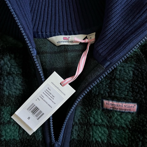 New Vineyard Vines Blackwatch Sherpa Half Zip Pullover - Picture 5 of 6